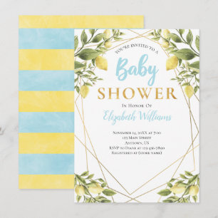 Lemons Geometric Frame Blue Boy Baby Dusche Einladung