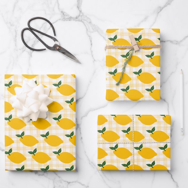 Lemons Gingham Niedlich CUSTOM Brautparty Geburtst Geschenkpapier Set (Vorderseite)