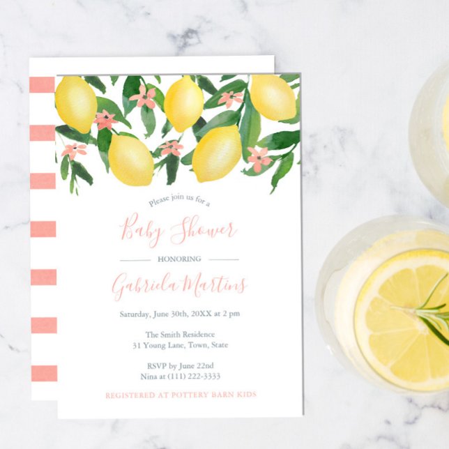 Lemons Girl Baby Dusche, Citrus Gelb weich rosa Einladung (Von Creator hochgeladen)