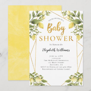 Lemons Greenerric Geometric Frame Baby Dusche Einladung