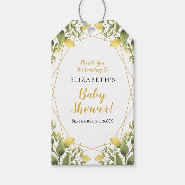 Lemons Greenery Baby Shower Geschenkanhänger (Vorderseite)