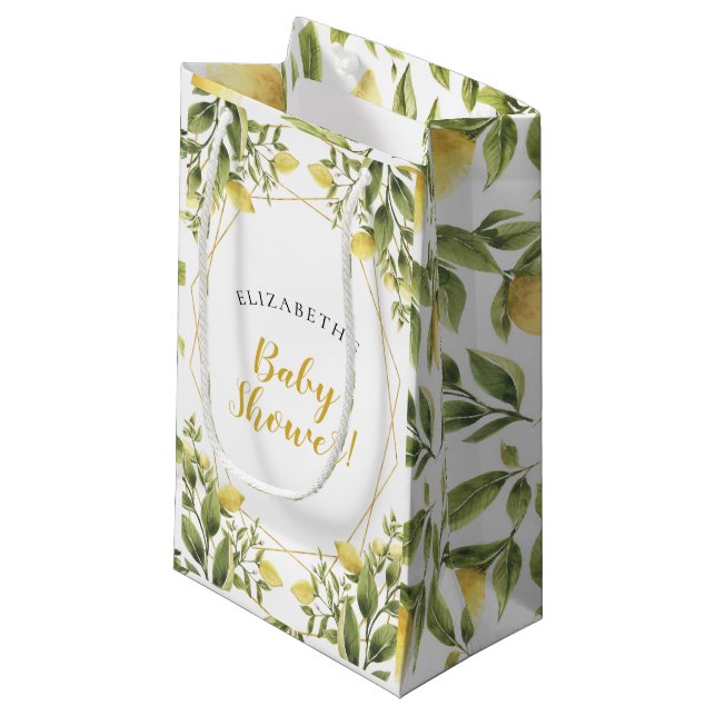 Lemons Greenery Baby Shower Kleine Geschenktüte (Vorderseite Schrägansicht)