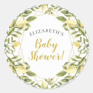 Lemons Greenery Baby Shower Runder Aufkleber
