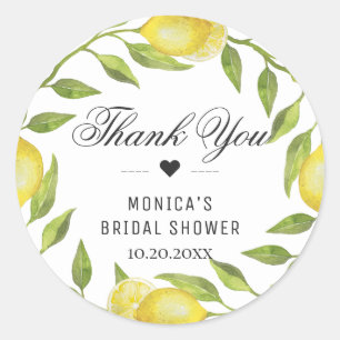 Lemons Greenery Blossom Monogram Name Runder Aufkleber