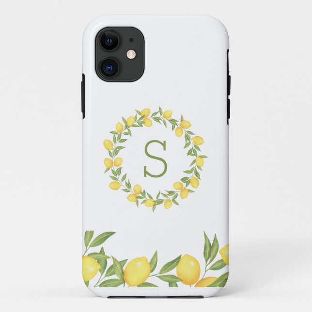 Lemons Greenery Monogram Case-Mate iPhone Hülle (Rückseite)