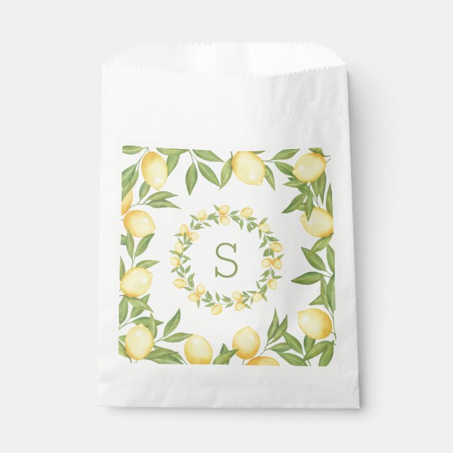 Lemons Greenery Monogram Elegant Geschenktütchen (Vorderseite)