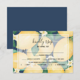 Lemons Greenery on Navy Blue RSVP Karte