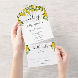 Lemons Greenery Script Monogram Wedding All In One Einladung