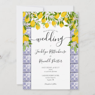 Lemons Greenery Tiles Script Wedding Einladung