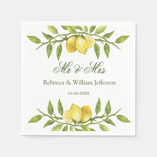 Lemons & Greenery Wedding Paper Serviette (Vorderseite)