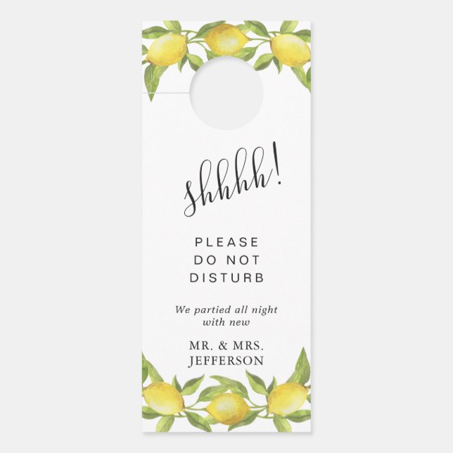 Lemons & Greenery Wedding Willkommen nicht stören Türanhänger (Vorderseite)