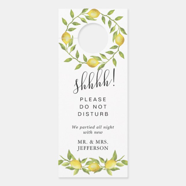 Lemons & Greenery Wedding Willkommen nicht stören Türanhänger (Vorderseite)