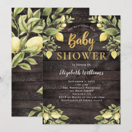 Lemons Greenery Wood Watercolor Kinderdusche Einladung