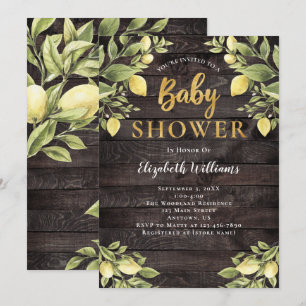 Lemons Greenery Wood Watercolor Kinderdusche Einladung