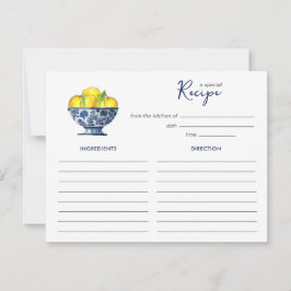 Lemons in blue and white bowl Recipe card Mitteilungskarte
