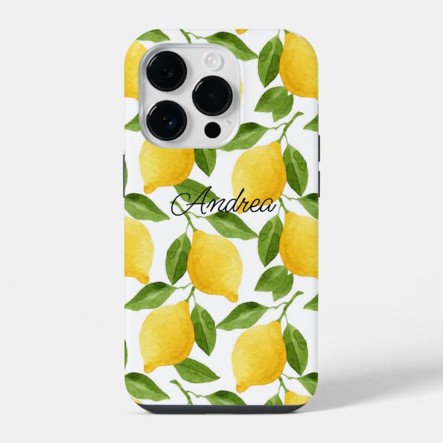 Lemons iPhone Case mit Monogramm 14 Pro Hülle (Rückseite)