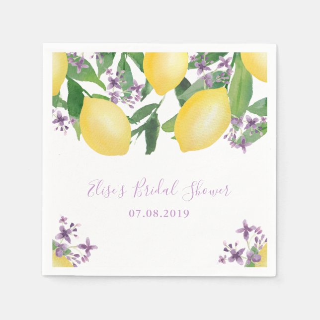 Lemons Lavender Purple Flowers Brautparty Party Serviette (Vorderseite)