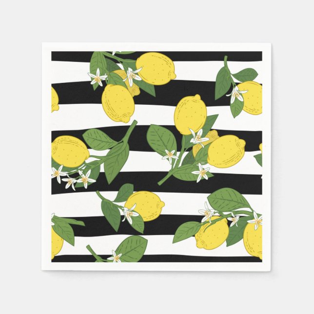 Lemons Lemon Blossom Dessert Gelbe Schwarze Napkin Serviette (Vorderseite)
