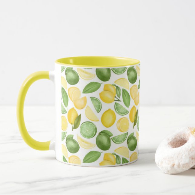 Lemons Limes Motif Feuille Green Coffee Mug (Avec donut)