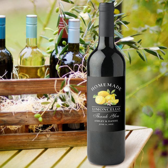 Lemons Limoncello Dank Black Bottle Labels Weinetikett (Customize to change text size, text style or background color.)