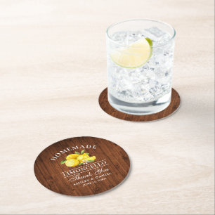 Lemons Limoncello Wedding Imitats Wood Runder Pappuntersetzer