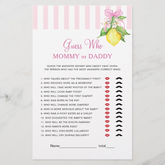 Lemons Mami oder Daddy Babyshower-Spiel (Vorderseite)