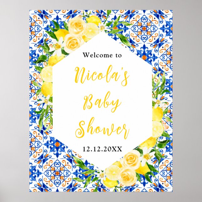 Lemons Mediterranean Baby Shower Welcome Poster (Vorne)