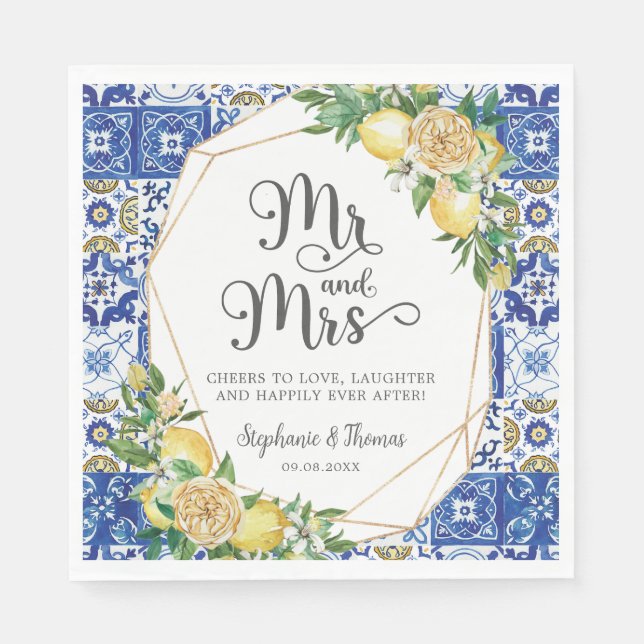 Lemons Meditteranean Mosaic Tile Hochzeit Mr. & Mr Serviette (Vorderseite)