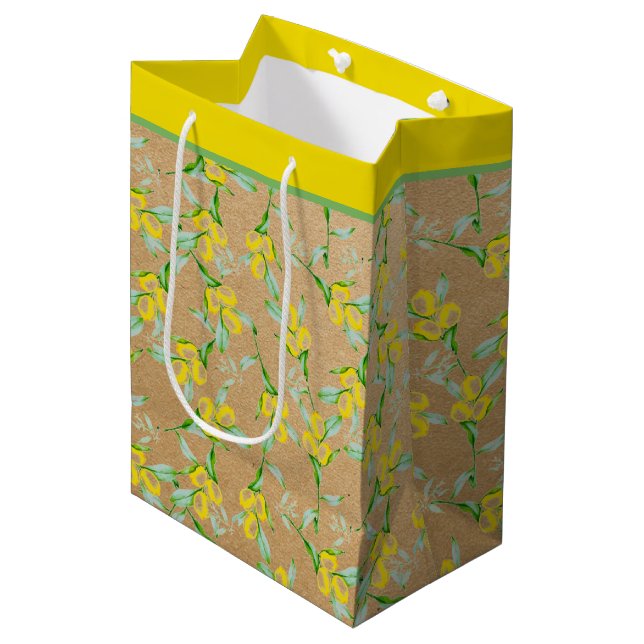 Lemons Muster mittlere Geschenktasche Mittlere Geschenktüte (Vorderseite Schrägansicht)