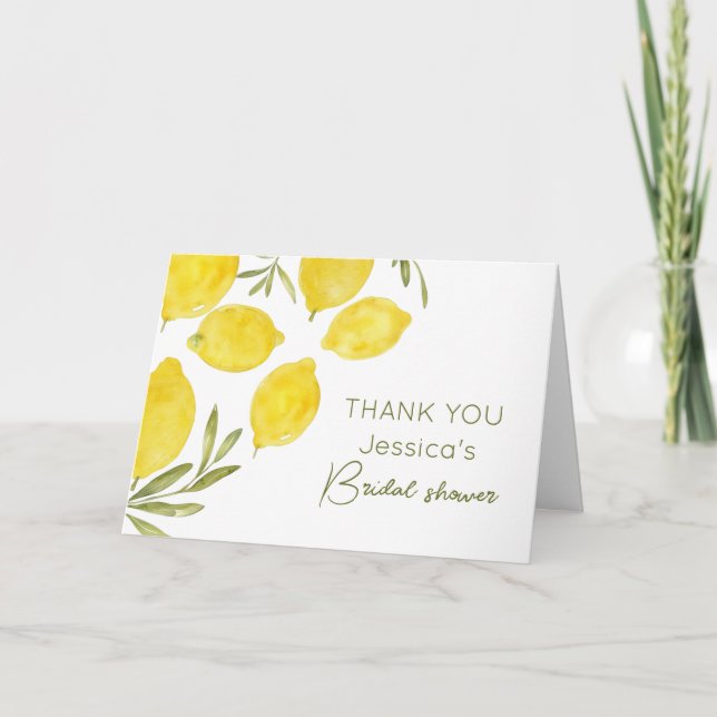 Lemons Olive Branch Gelbes italienisches Brautpart Dankeskarte (Vorderseite)