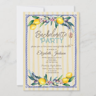 Lemons Olive Glass Yellow Stripes Bachelorette Einladung