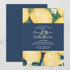 Lemons on Navy Blue Engagement Party Einladungen