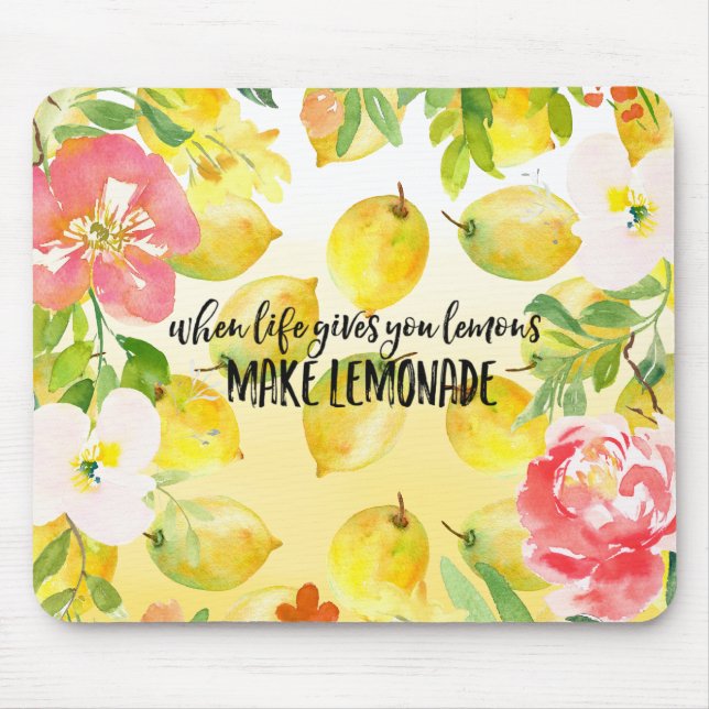 Lemons Pink floral ombre Aquarell inspirierend Mousepad (Vorne)