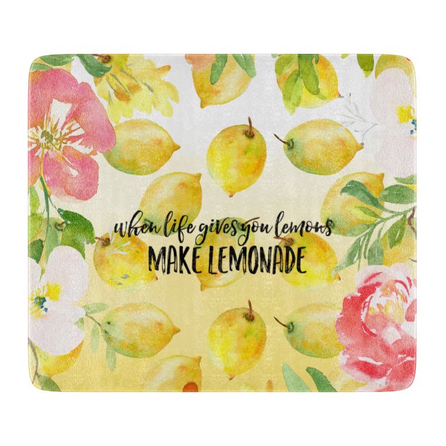 Lemons Pink floral ombre Aquarell inspirierend Schneidebrett (Vorderseite)