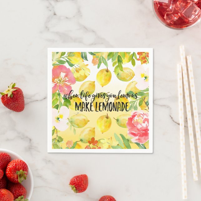 Lemons Pink floral ombre Aquarell inspirierend Serviette (Beispiel)