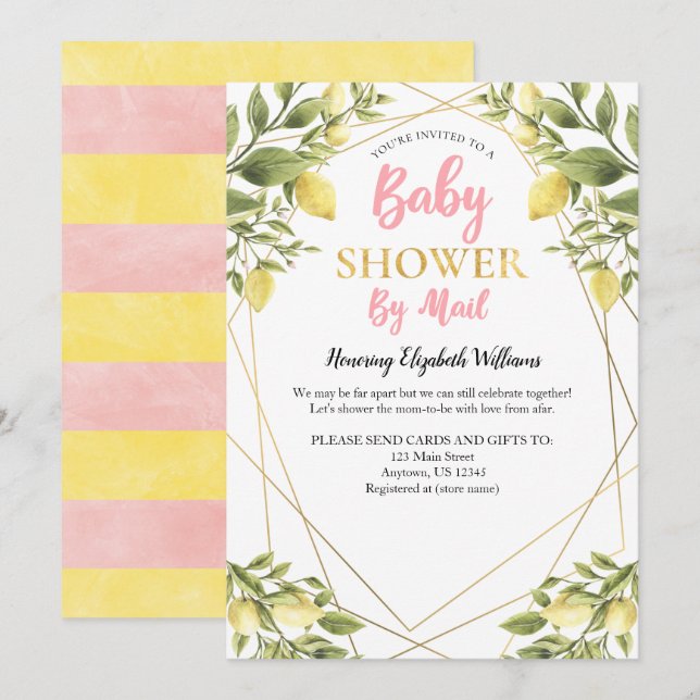Lemons Pink Girl Babydusche per Mail Einladung (Vorne/Hinten)