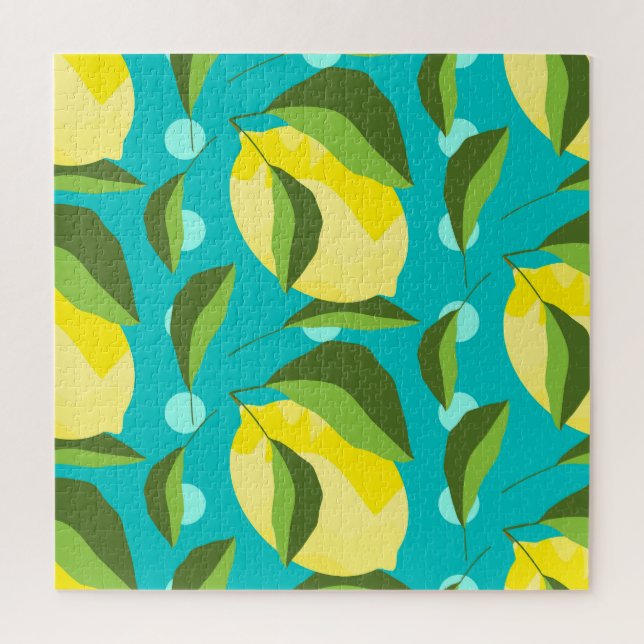 Lemons Polka Dot: Blue Background. (Vertikal)