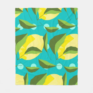 Lemons Polka Dot: Blue Background. Fleecedecke