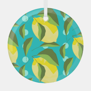 Lemons Polka Dot: Blue Background. Ornament Aus Glas