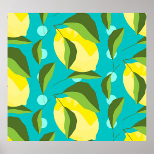 Lemons Polka Dot: Blue Background. Poster