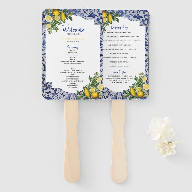 Lemons portugiesisches Tiles Wedding Programm Fächer (Vorne und Hinten)