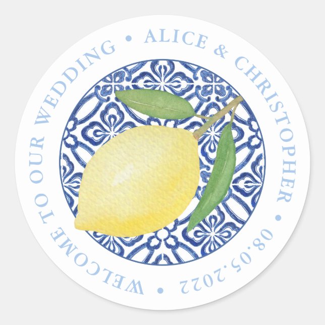 Lemons Positano Willkommen bei unserer Hochzeit au Runder Aufkleber (Vorderseite)