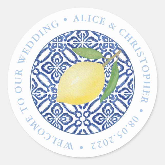 Lemons Positano Willkommen bei unserer Hochzeit au Runder Aufkleber (Vorderseite)