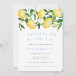 Lemons Powder Blue Sweet Boy Baby Dusche Einladung
