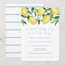 Lemons Powder Blue Sweet Boy Baby Dusche Einladung
