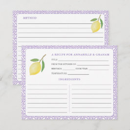 Lemons Purple Text Bridal Shower Recipe Card Einladung