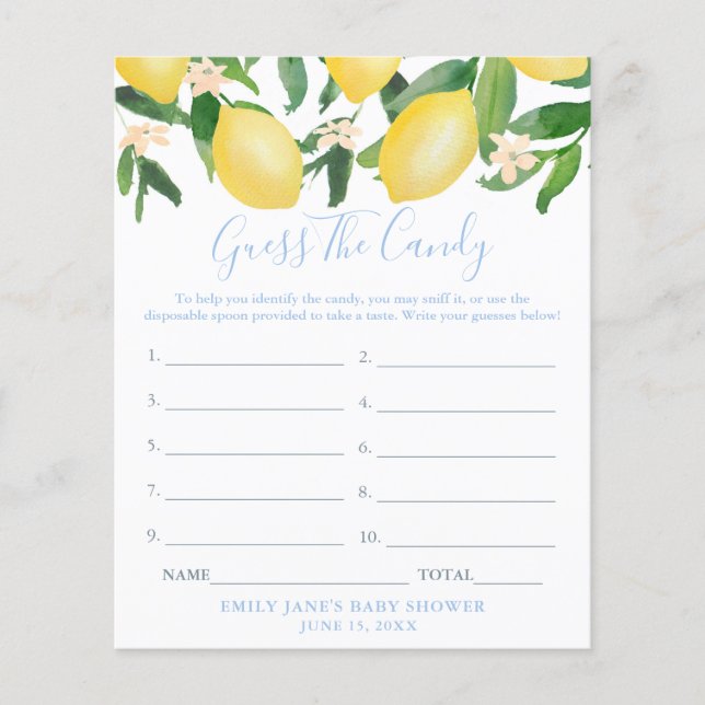 Lemons raten die Candy Game Boy Baby Showkarte Flyer (Vorne)