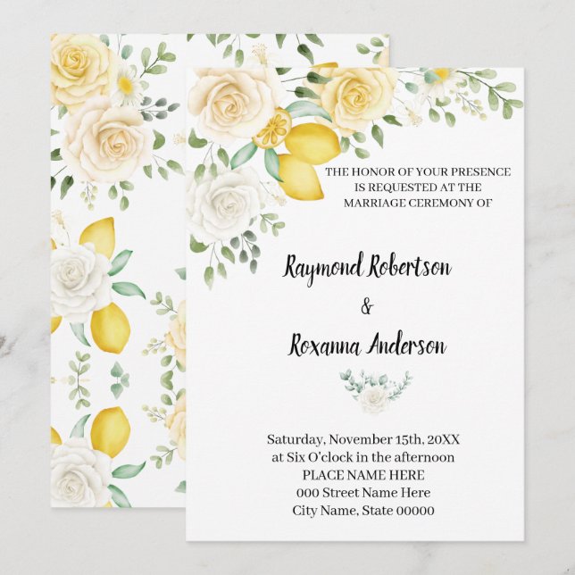 Lemons & Rose Hochzeit Country Chic Einladung (Vorne/Hinten)