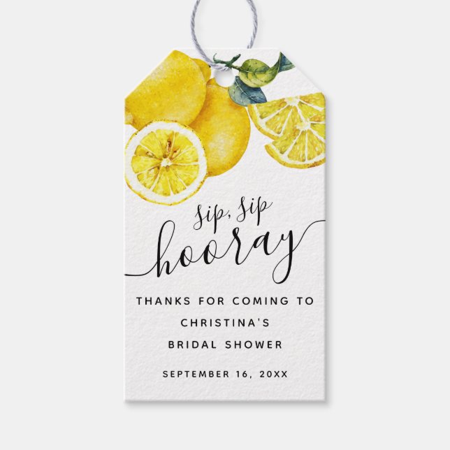 Lemons Sip Hooray Gevor Brautparty Geschenkanhänger (Vorderseite)