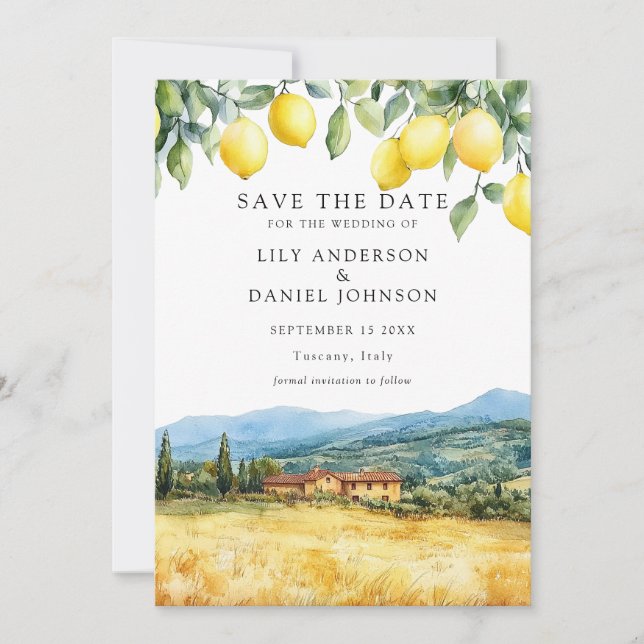 Lemons Tuscan Scene Italian Wedding Save The Date (Vorderseite)